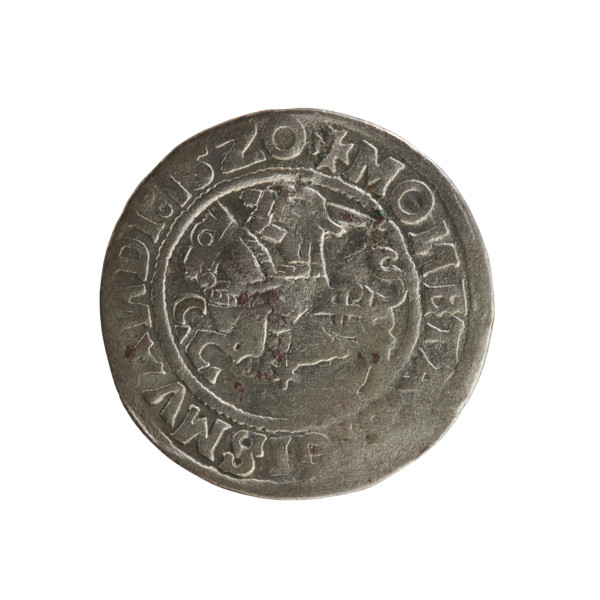 Lithuanian half-grosz, Sigismund I the Old (king of Poland; 1506–1548). Obverse: Pogon (Lithuanian