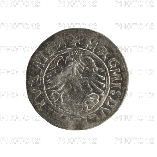 Lithuanian half-grosz, Sigismund I the Old (king of Poland; 1506–1548). Obverse: Pogon (Lithuanian