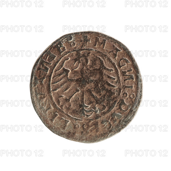 Lithuanian half-grosz, Sigismund I the Old (King of Poland; 1506–1548). Obverse: Pogon (Lithuanian
