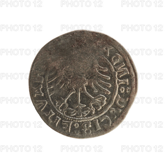 Lithuanian half-grosz, Sigismund I the Old (King of Poland; 1506–1548). Obverse: Pogon (Lithuanian