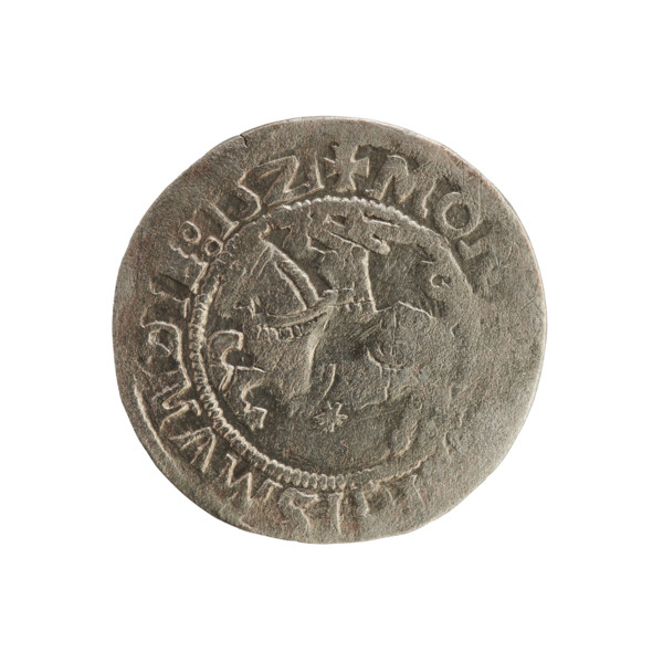 Lithuanian half-grosz, Sigismund I the Old (king of Poland; 1506–1548). Obverse: Pogon (Lithuanian