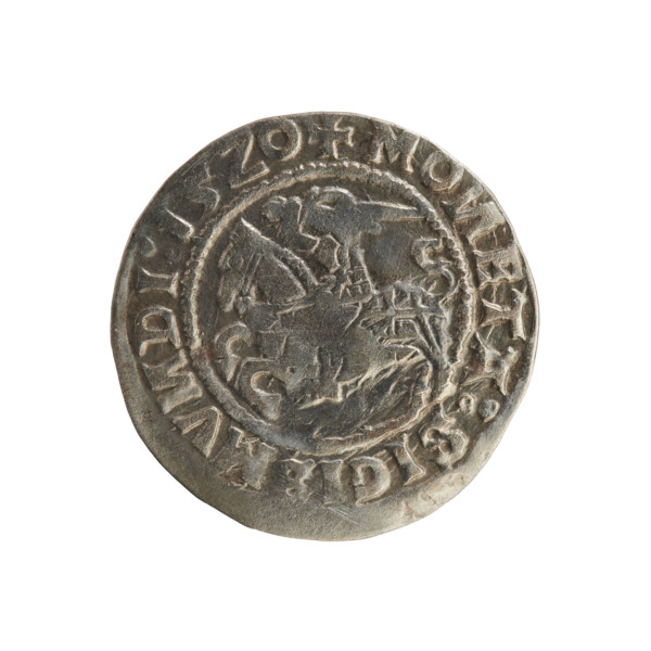 Lithuanian half-grosz of Sigismund I the Old (reigned 1506–1548). Obverse: Pogon (Lithuanian