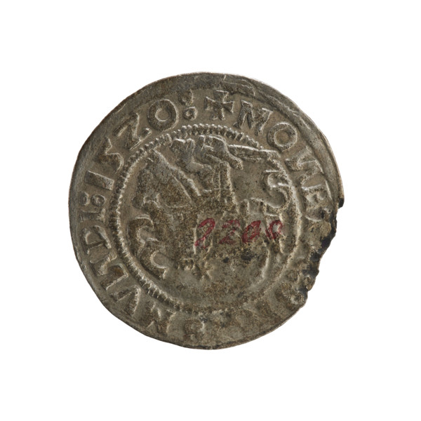 Lithuanian half-grosz, Sigismund I the Old (king of Poland; 1506–1548). Obverse: Pogon (Lithuanian