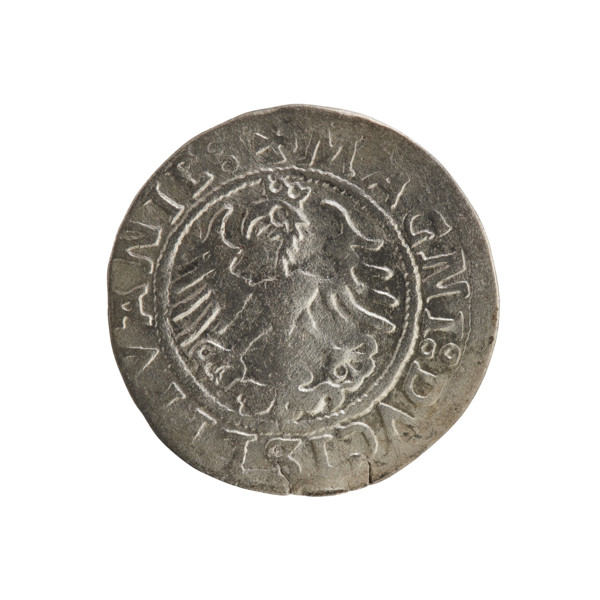 Lithuanian half-grosz, Sigismund I the Old (king of Poland; 1506–1548). Silver coin, 1521. Obverse: