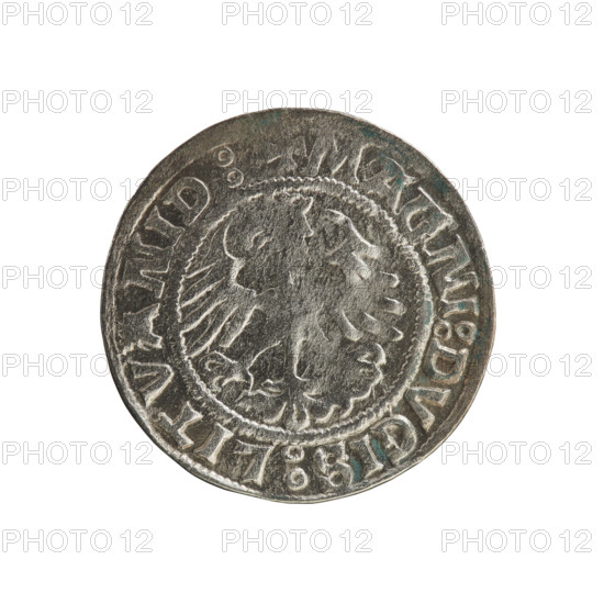 Lithuanian half-grosz, Sigismund I the Old (king of Poland; 1506–1548). Obverse: Pogon (Lithuanian