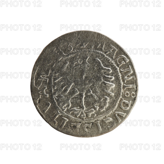 Lithuanian half-grosz, Sigismund I the Old (king of Poland; 1506–1548). Obverse: Pogon (Lithuanian