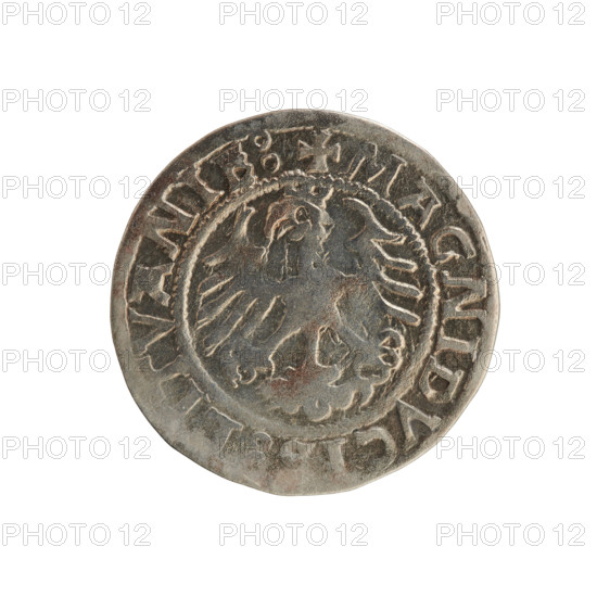 Lithuanian half-grosz, Sigismund I the Old (king of Poland; 1506–1548). Coin (1521). Obverse: Pogon