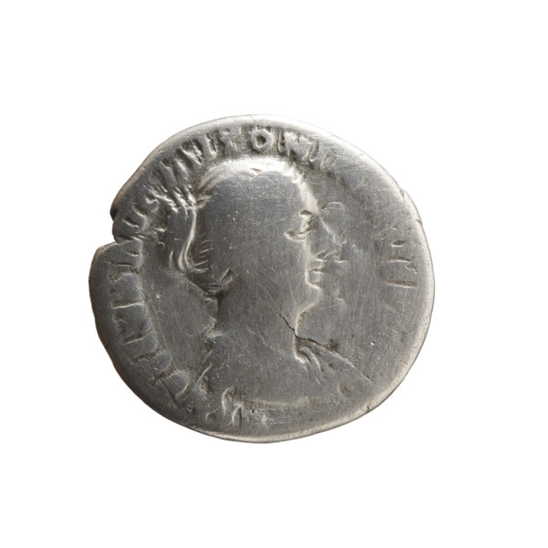 Denarius of Faustina the Younger (ca. 130–176; Roman empress 161–176; Augusta 147–161). Obverse: