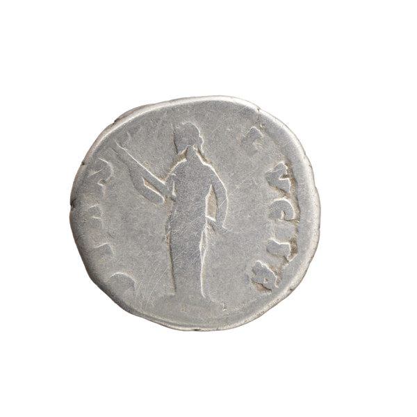 Denarius of Faustina the Younger (ca. 130–176; Roman empress 161–176). Obverse: Bust of Faustina II