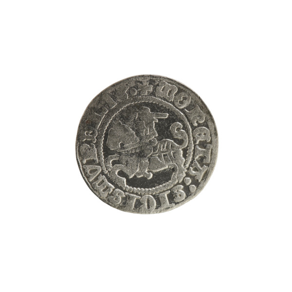 Lithuanian half-grosz, Sigismund I the Old (King of Poland; reign 1506–1548). Obverse: Pogon