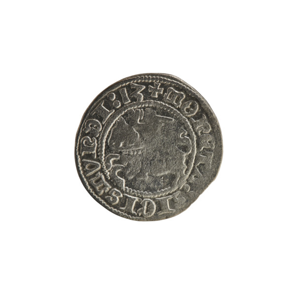 Lithuanian half-grosz, Sigismund I the Old (king of Poland, 1506–1548). Obverse: Pogon (Lithuanian