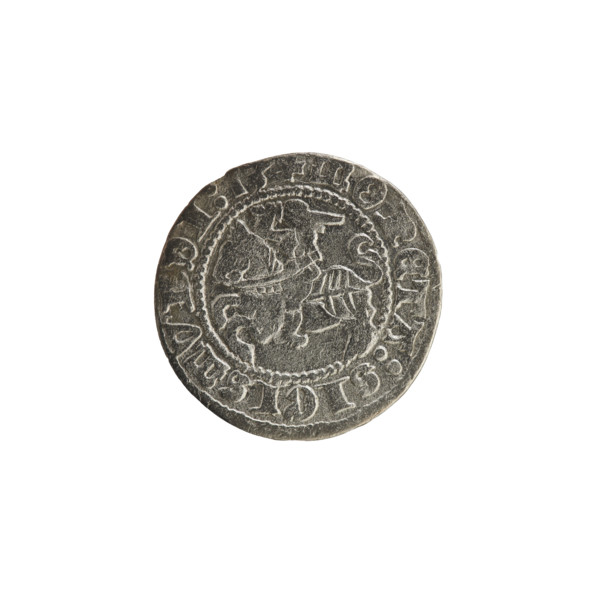 Lithuanian half-grosz, Sigismund I the Old (King of Poland; 1506–1548). Obverse: Pogon (Lithuanian