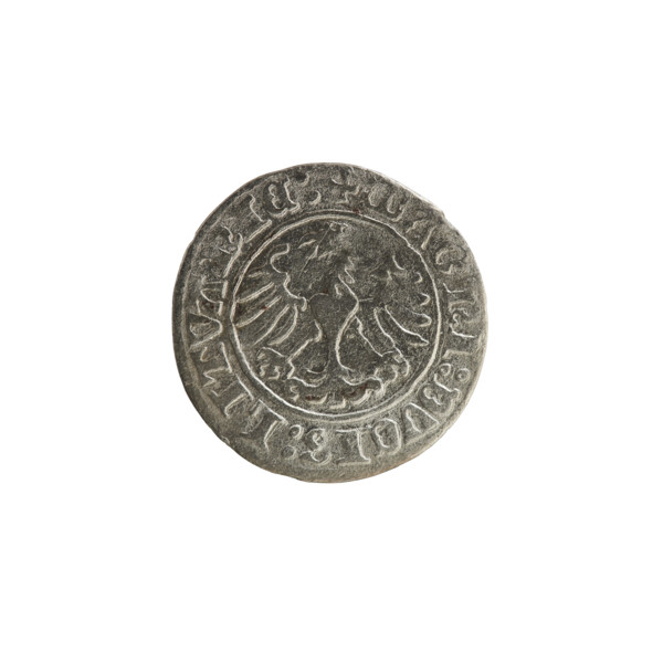 Lithuanian half-grosz, Sigismund I the Old (King of Poland; 1506–1548). Obverse: Pogon (Lithuanian