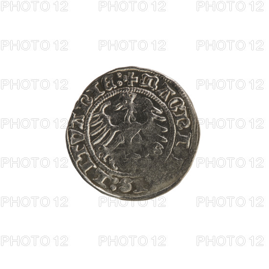 Lithuanian half-grosz, Sigismund I the Old (King of Poland; 1506–1548). Obverse: Pogon (Lithuanian