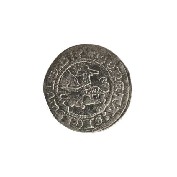 Lithuanian half-grosz, Sigismund I the Old (King of Poland; 1506–1548). Obverse: Pogon (Lithuanian