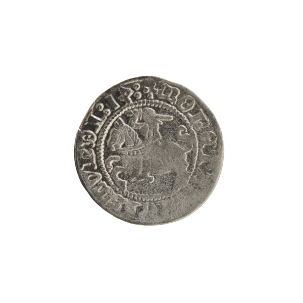 Lithuanian half-grosz, Sigismund I the Old (King of Poland; 1506–1548). Obverse: Pogon (mounted