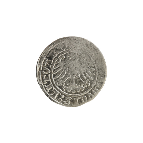 Lithuanian half-grosz, Sigismund I the Old (King of Poland; 1506–1548). Obverse: Pogon (Lithuanian