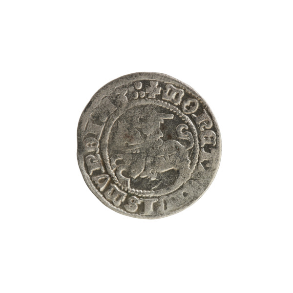 Lithuanian half-grosz, Sigismund I the Old (King of Poland; 1506–1548). Obverse: Pogon (Lithuanian