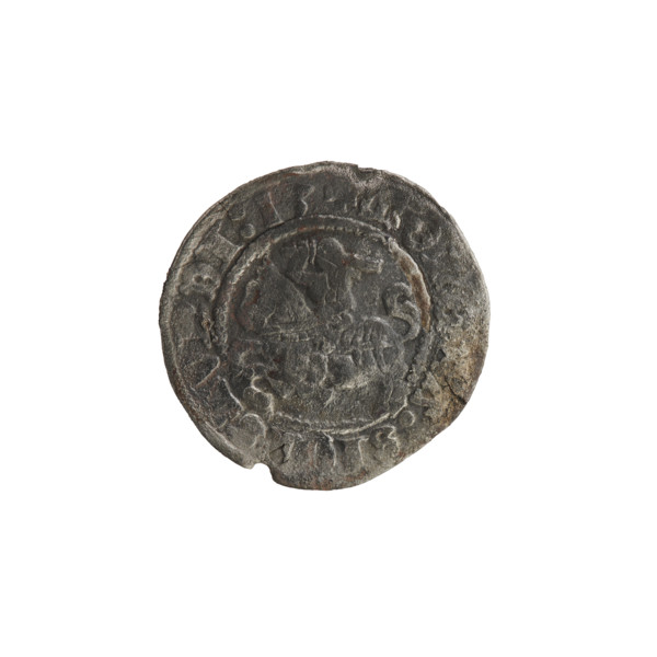 Lithuanian half-grosz, Sigismund I the Old (King of Poland; 1506–1548). Obverse: Pogon (Lithuanian