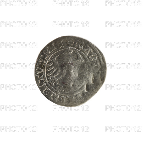 Lithuanian half-grosz, Sigismund I the Old (king of Poland; 1506–1548). R8 (rarity). Polish coin,