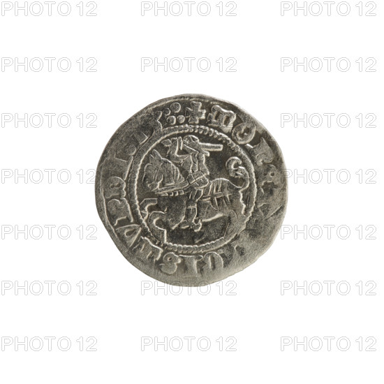 Lithuanian half-grosz, Sigismund I the Old (King of Poland; 1506–1548). Obverse: Pogon (Lithuanian