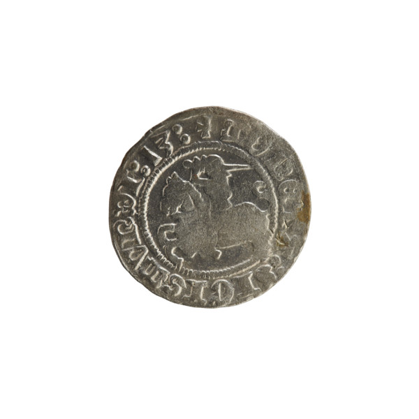 Lithuanian half-grosz, Sigismund I the Old (King of Poland; 1506–1548). Obverse: Pogon (Lithuanian