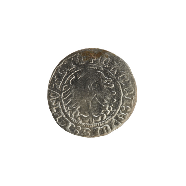 Lithuanian half-grosz, Sigismund I the Old (King of Poland; 1506–1548). Obverse: Pogon (Lithuanian