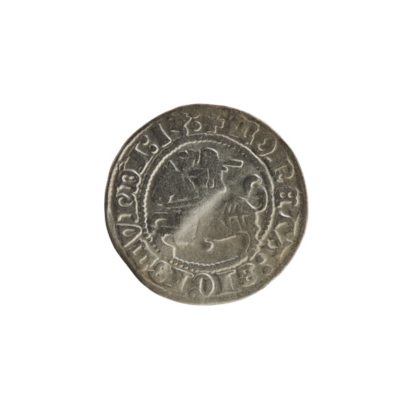Lithuanian half-grosz, Sigismund I the Old (King of Poland; 1506–1548). Obverse: Pogon (Lithuanian