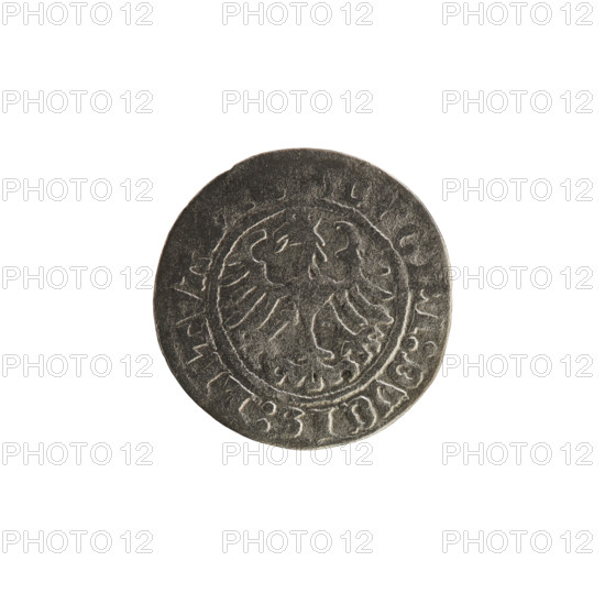 Lithuanian half-grosz, Sigismund I the Old (King of Poland; 1506–1548). Obverse: Pogon (Lithuanian