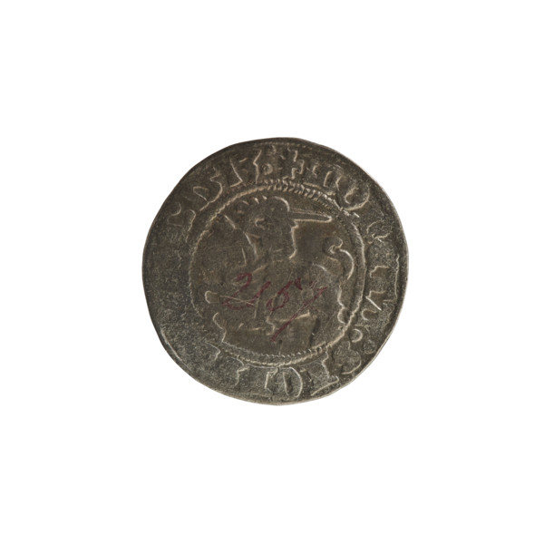 Lithuanian half-grosz, Sigismund I the Old (King of Poland; 1506–1548). Obverse: Pogon (Lithuanian