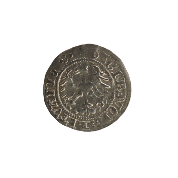 Lithuanian half-grosz, Sigismund I the Old (King of Poland; 1506–1548). Obverse: Pogon (mounted