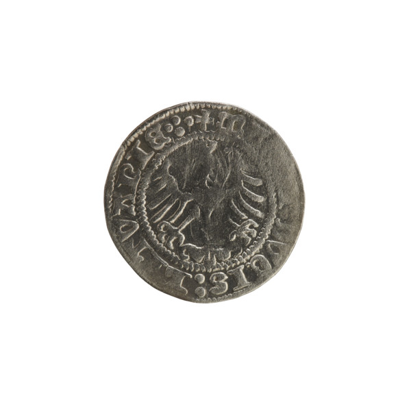 Lithuanian half-grosz, Sigismund I the Old (King of Poland; 1506–1548). Obverse: Pogon (Lithuanian