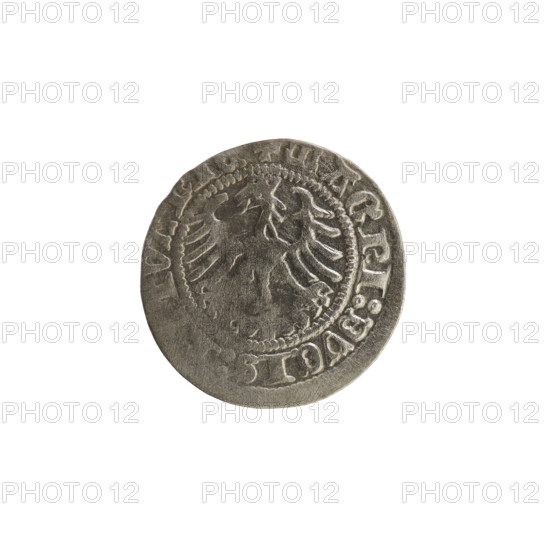 Lithuanian half-grosz, Sigismund I the Old (King of Poland; 1506–1548). Obverse: Pogon (Lithuanian