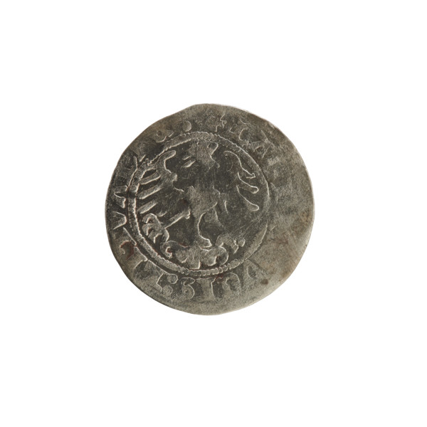 Lithuanian half-grosz, Sigismund I the Old (King of Poland; 1506–1548). Obverse: Pogon (Lithuanian