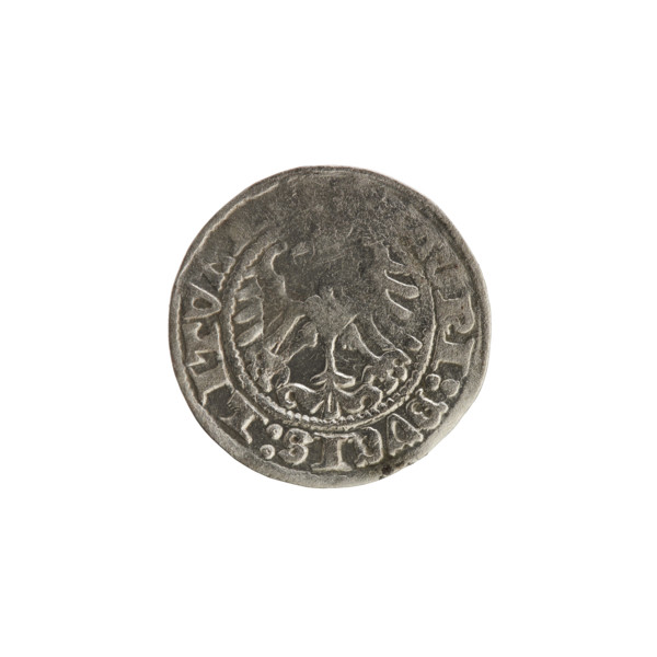 Lithuanian half-grosz, Sigismund I the Old (King of Poland; 1506–1548). Obverse: Pogon (Lithuanian