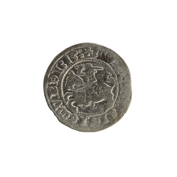Lithuanian half-grosz, Sigismund I the Old (King of Poland; 1506–1548). Obverse: Pogon (Lithuanian