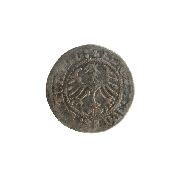 Lithuanian half-grosz, Sigismund I the Old (King of Poland; 1506–1548). Obverse: Pogon (Lithuanian