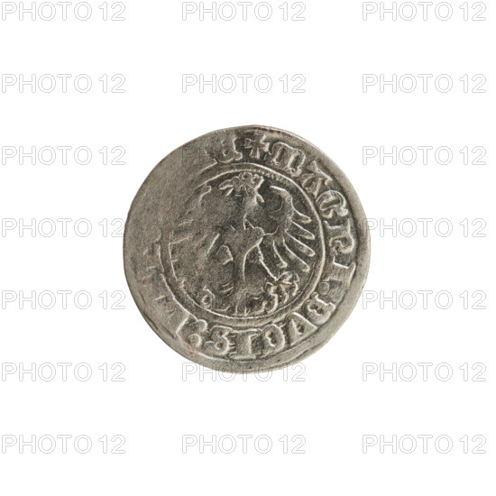 Lithuanian half-grosz, Sigismund I the Old (King of Poland; 1506–1548). Silver coin, 1513. Obverse:
