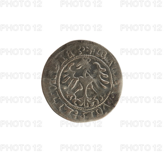 Lithuanian half-grosz, Sigismund I the Old (King of Poland; 1506–1548). Obverse: Pogon (Lithuanian