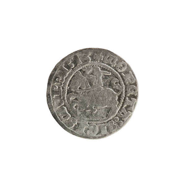 Lithuanian half-grosz, Sigismund I the Old (King of Poland; 1506–1548), 1513. Obverse: Pogon
