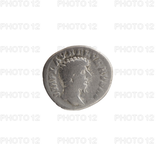 Denarius of Lucius Verus (130–169; Roman emperor 161–169). Obverse: Head of Lucius Verus uncovered,