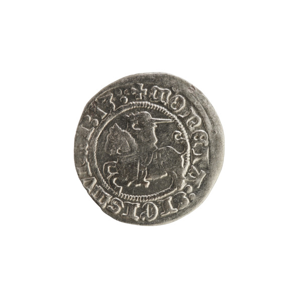 Lithuanian half-grosz, Sigismund I the Old (King of Poland; 1506–1548). Obverse: Pogon (mounted