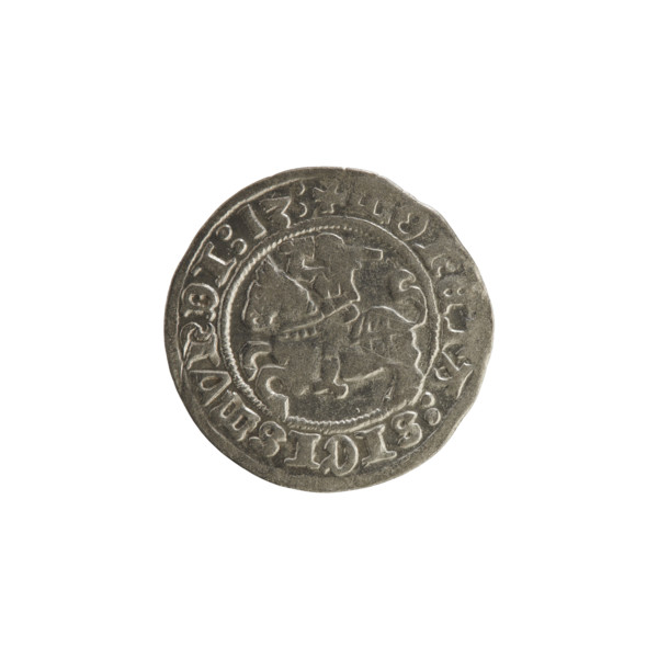 Lithuanian half-grosz, Sigismund I the Old (King of Poland; 1506–1548). Obverse: Pogon (Lithuanian