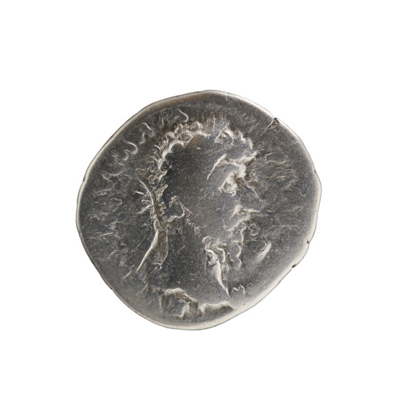 Denarius of Lucius Verus (130–169; Roman emperor 161–169). Obverse: Head of Lucius Verus in laurel