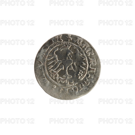 Lithuanian half-grosz, Sigismund I the Old (King of Poland; 1506–1548). Obverse: Pogon (Lithuanian