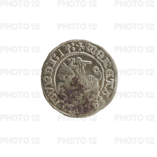 Lithuanian half-grosz, Sigismund I the Old (King of Poland; 1506–1548), 1513. Obverse: Pogon