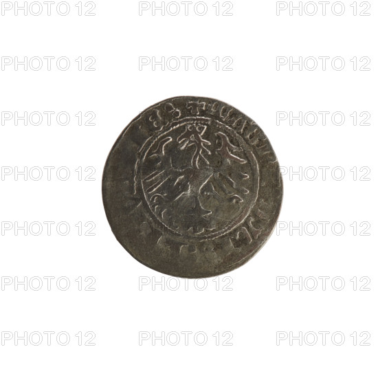 Lithuanian half-grosz, Sigismund I the Old (King of Poland; 1506–1548). Obverse: Pogon (Lithuanian