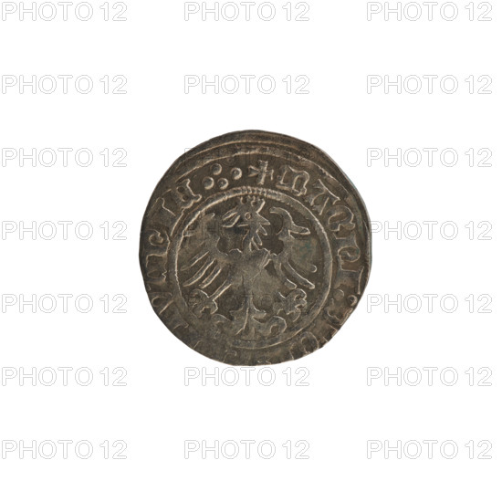 Lithuanian half-grosz, Sigismund I the Old (king of Poland; 1506–1548). Obverse: Pogon (coat of