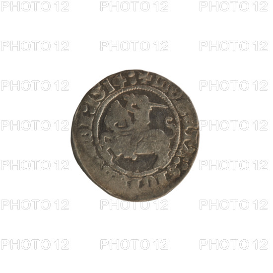 Lithuanian half-grosz, Sigismund I the Old (King of Poland; 1506–1548). Obverse: Pogon (Lithuanian