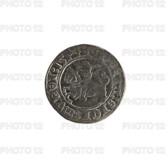 Lithuanian half-grosz, Sigismund I the Old (King of Poland; reign 1506–1548). Obverse: Pogon